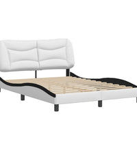 Bettgestell mit Kopfteil Weiß und Schwarz 140x200 cm Kunstleder