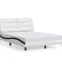 Bettgestell mit Kopfteil Weiß und Schwarz 140x200 cm Kunstleder