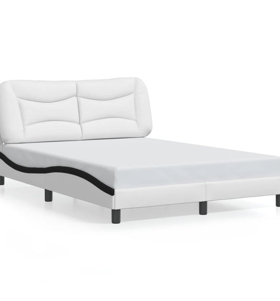 Bettgestell mit Kopfteil Weiß und Schwarz 140x200 cm Kunstleder