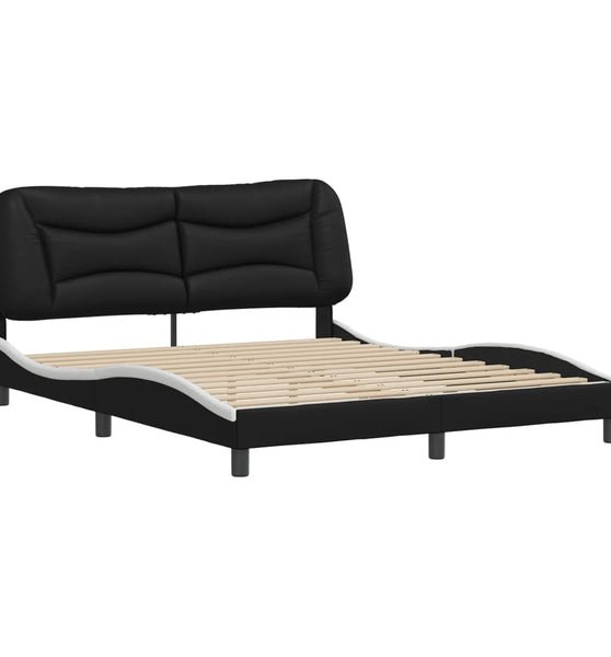 Bettgestell mit Kopfteil Schwarz und Weiß 160x200 cm Kunstleder
