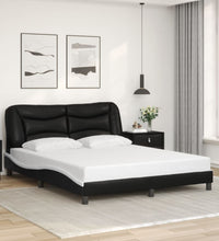 Bettgestell mit Kopfteil Schwarz und Weiß 160x200 cm Kunstleder