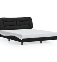Bettgestell mit Kopfteil Schwarz und Weiß 160x200 cm Kunstleder