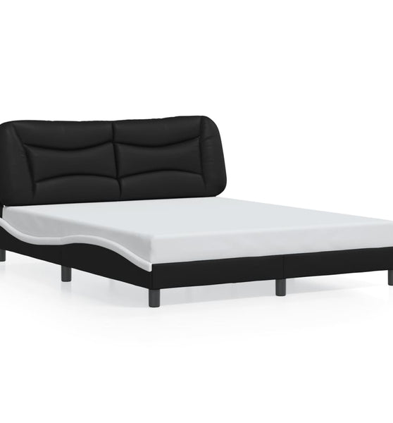 Bettgestell mit Kopfteil Schwarz und Weiß 160x200 cm Kunstleder