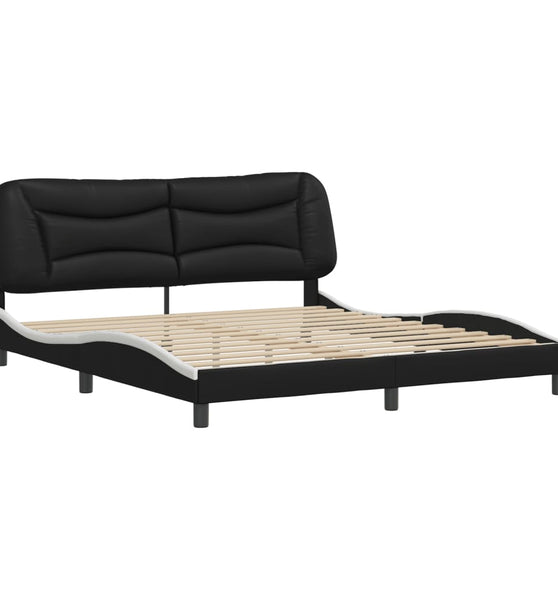 Bettgestell mit Kopfteil Schwarz und Weiß 180x200 cm Kunstleder