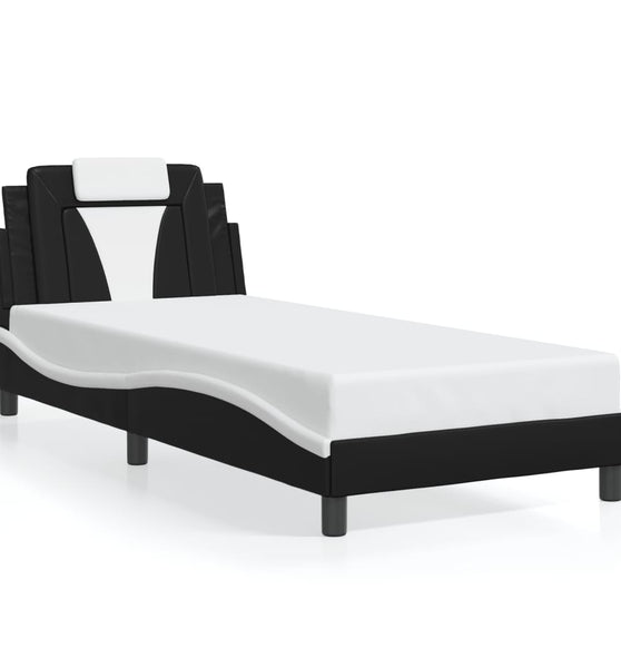Bettgestell mit Kopfteil Schwarz und Weiß 80x200 cm Kunstleder