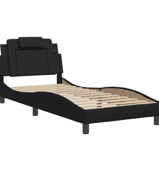 Bettgestell mit Kopfteil Schwarz 90x190 cm Kunstleder