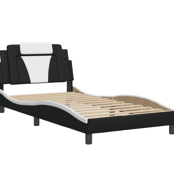 Bettgestell mit Kopfteil Schwarz und Weiß 100x200 cm Kunstleder