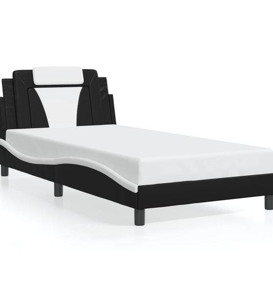 Bettgestell mit Kopfteil Schwarz und Weiß 100x200 cm Kunstleder