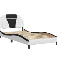 Bettgestell mit Kopfteil Weiß und Schwarz 100x200 cm Kunstleder