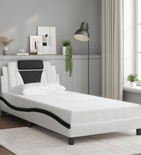 Bettgestell mit Kopfteil Weiß und Schwarz 100x200 cm Kunstleder