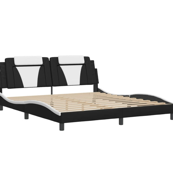 Bettgestell mit Kopfteil Schwarz und Weiß 180x200 cm Kunstleder