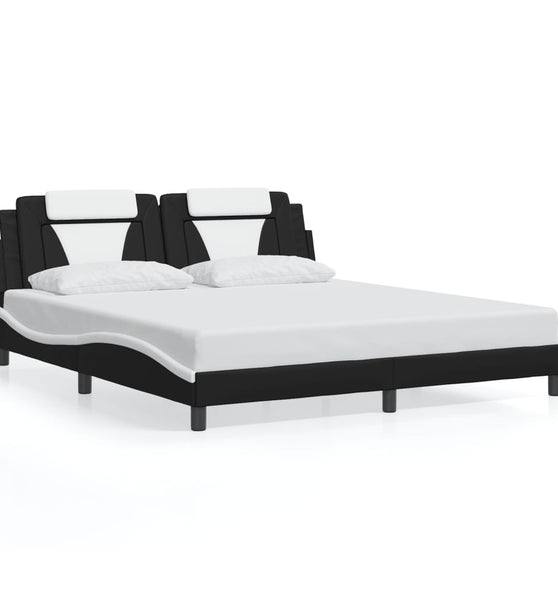 Bettgestell mit Kopfteil Schwarz und Weiß 180x200 cm Kunstleder