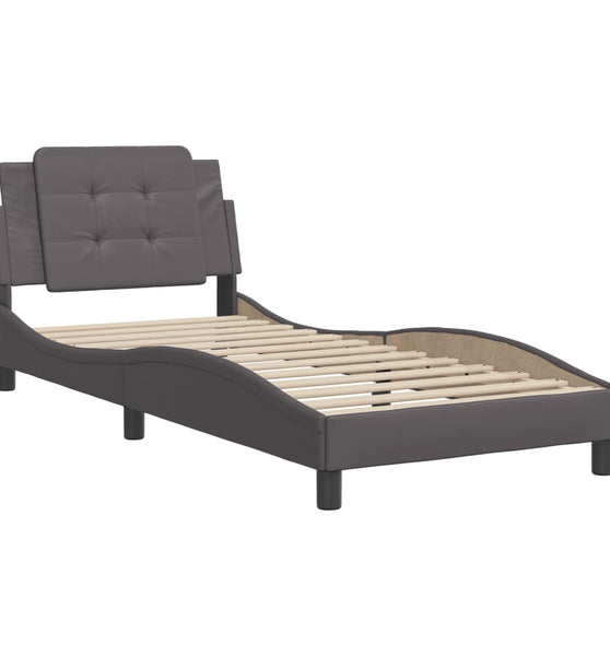 Bettgestell mit Kopfteil Grau 90x190 cm Kunstleder