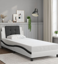 Bettgestell mit Kopfteil Weiß und Schwarz 90x190 cm Kunstleder