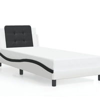 Bettgestell mit Kopfteil Weiß und Schwarz 90x190 cm Kunstleder