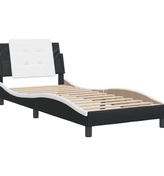 Bettgestell mit Kopfteil Schwarz und Weiß 90x200 cm Kunstleder