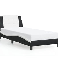 Bettgestell mit Kopfteil Schwarz und Weiß 90x200 cm Kunstleder