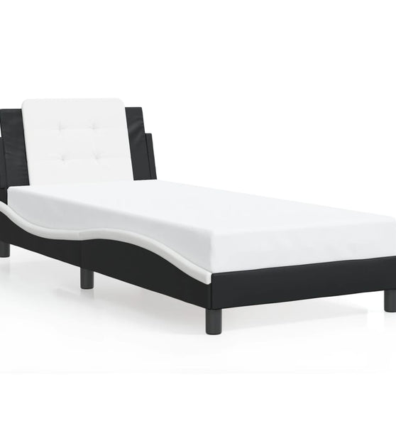 Bettgestell mit Kopfteil Schwarz und Weiß 100x200 cm Kunstleder