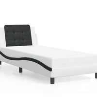Bettgestell mit Kopfteil Weiß und Schwarz 100x200 cm Kunstleder