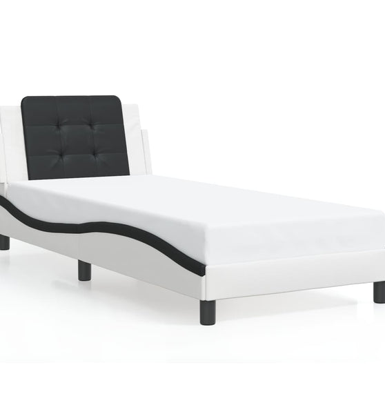 Bettgestell mit Kopfteil Weiß und Schwarz 100x200 cm Kunstleder