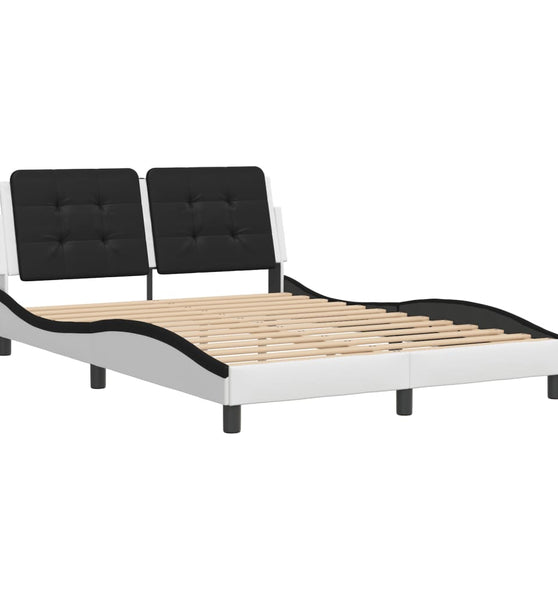 Bettgestell mit Kopfteil Weiß und Schwarz 120x200 cm Kunstleder