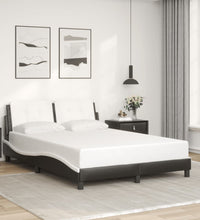 Bettgestell mit Kopfteil Schwarz und Weiß 140x190 cm Kunstleder