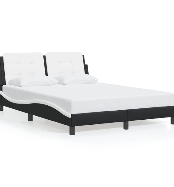 Bettgestell mit Kopfteil Schwarz und Weiß 140x190 cm Kunstleder