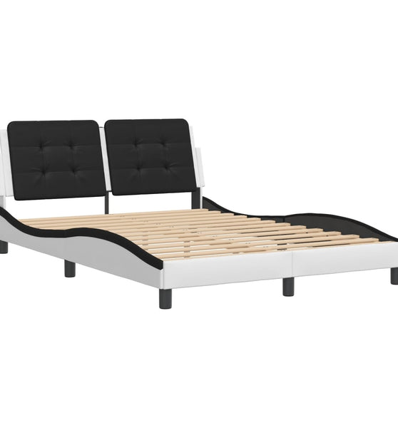 Bettgestell mit Kopfteil Weiß und Schwarz 140x190 cm Kunstleder