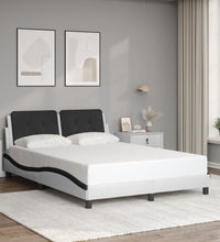 Bettgestell mit Kopfteil Weiß und Schwarz 140x190 cm Kunstleder