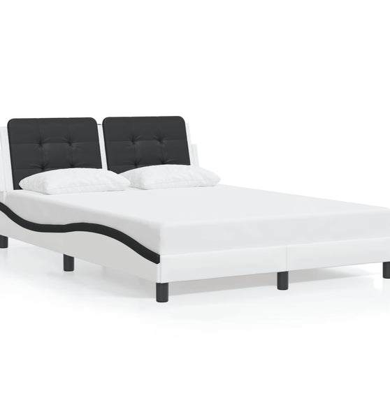 Bettgestell mit Kopfteil Weiß und Schwarz 140x190 cm Kunstleder