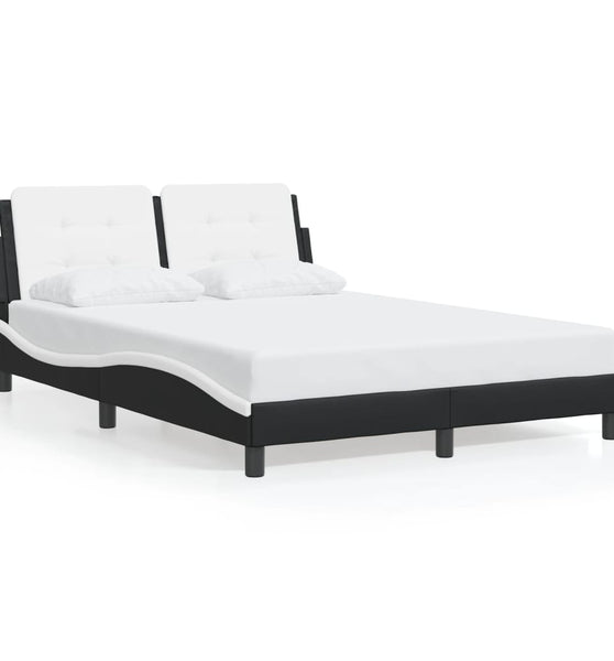 Bettgestell mit Kopfteil Schwarz und Weiß 140x200 cm Kunstleder