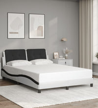 Bettgestell mit Kopfteil Weiß und Schwarz 140x200 cm Kunstleder