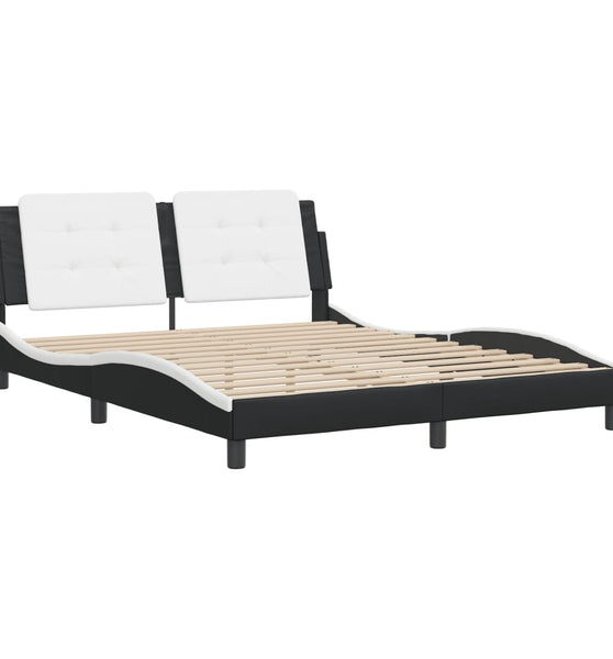 Bettgestell mit Kopfteil Schwarz und Weiß 160x200 cm Kunstleder