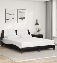 Bettgestell mit Kopfteil Schwarz und Weiß 160x200 cm Kunstleder