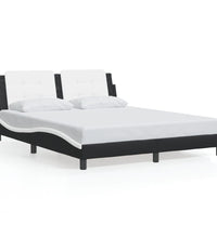 Bettgestell mit Kopfteil Schwarz und Weiß 160x200 cm Kunstleder