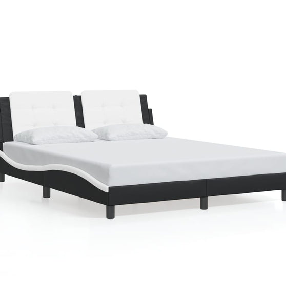 Bettgestell mit Kopfteil Schwarz und Weiß 160x200 cm Kunstleder