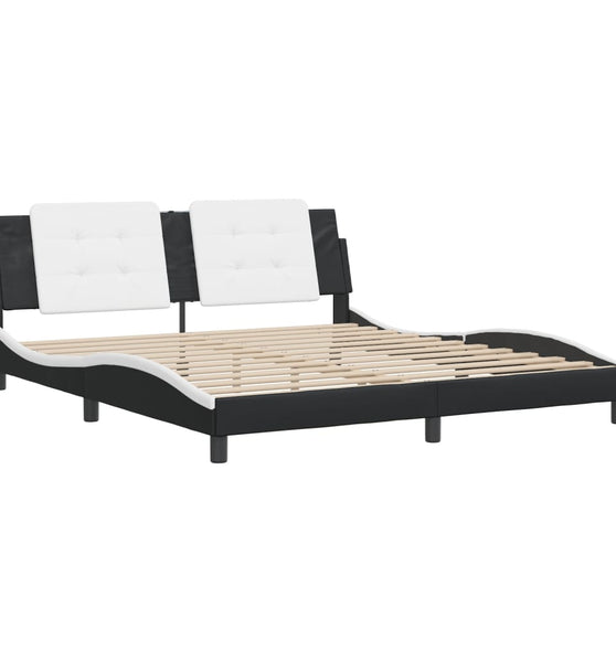 Bettgestell mit Kopfteil Schwarz und Weiß 180x200 cm Kunstleder