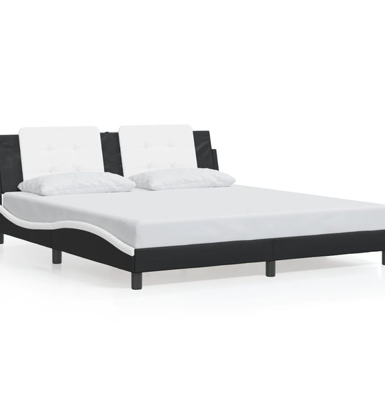 Bettgestell mit Kopfteil Schwarz und Weiß 180x200 cm Kunstleder
