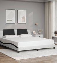 Bettgestell mit Kopfteil Weiß und Schwarz 180x200 cm Kunstleder
