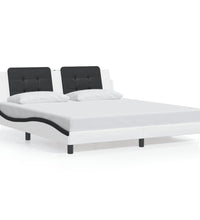 Bettgestell mit Kopfteil Weiß und Schwarz 180x200 cm Kunstleder