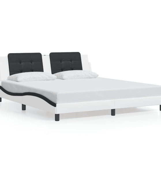 Bettgestell mit Kopfteil Weiß und Schwarz 180x200 cm Kunstleder