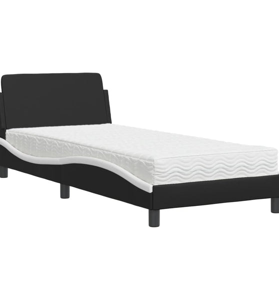 Bett mit Matratze Schwarz und Weiß 80x200 cm Kunstleder