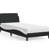Bett mit Matratze Schwarz und Weiß 80x200 cm Kunstleder
