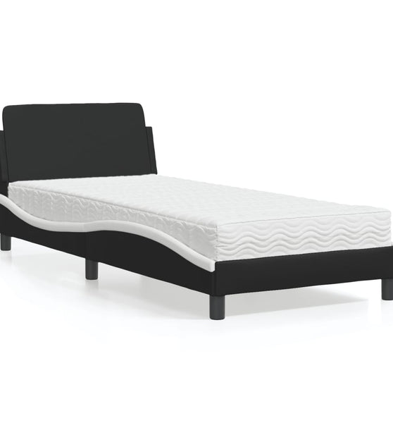 Bett mit Matratze Schwarz und Weiß 80x200 cm Kunstleder