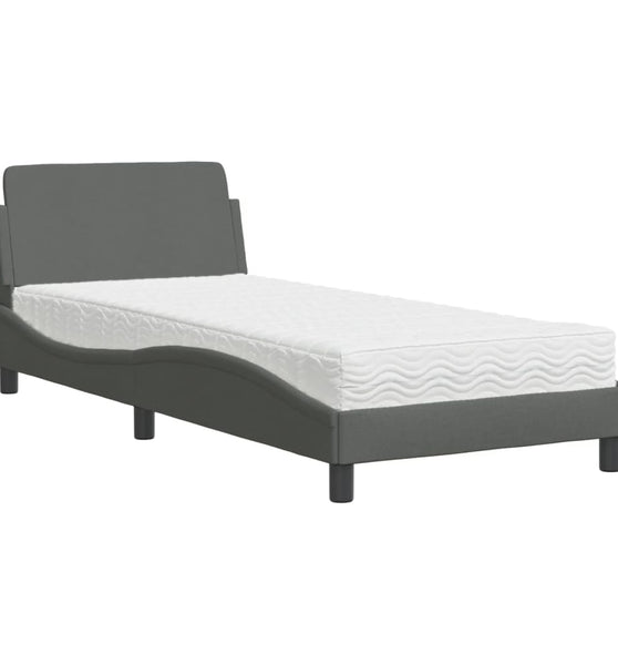 Bett mit Matratze Dunkelgrau 90x190 cm Stoff