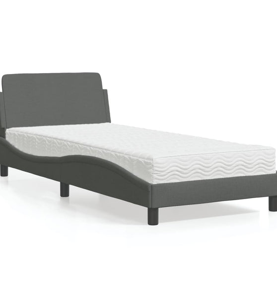 Bett mit Matratze Dunkelgrau 90x190 cm Stoff