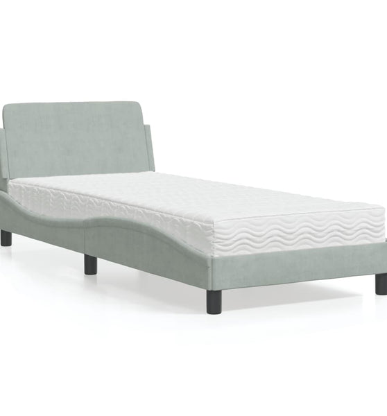 Bett mit Matratze Hellgrau 90x190 cm Samt