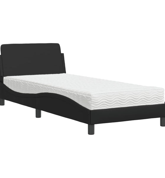Bett mit Matratze Schwarz 90x190 cm Kunstleder