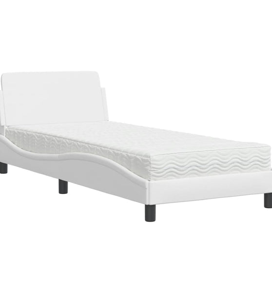 Bett mit Matratze Weiß 90x190 cm Kunstleder