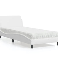 Bett mit Matratze Weiß 90x190 cm Kunstleder